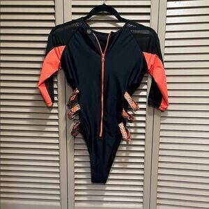 Black and Orange sexy One Piece Swimsuit ladies .